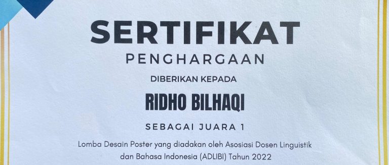 Ridho Bilhaqi Meraih Juara 1 dalam Lomba Desain Poster ADLIBI 2022