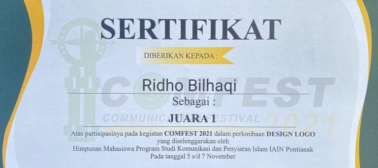 Ridho Bilhaqi Meraih Juara 1 dalam Lomba Desain Logo COMFEST 2021